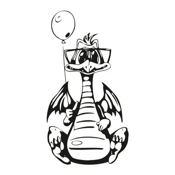 Dragon in glasses with balloon in hand
