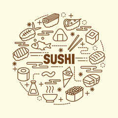 sushi minimal thin line icons set © tulpahn