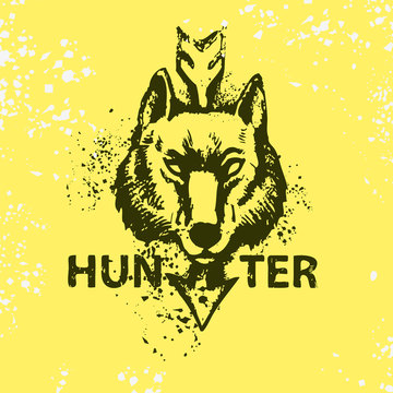 Wolf head with text hunter