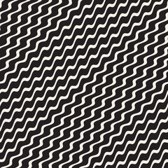 Wavy Ripple Stripes. Vector Seamless Black and White Pattern.