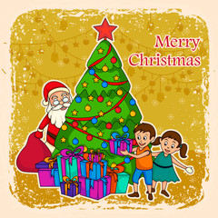 Santa Claus standing with Christmas Holiday gift