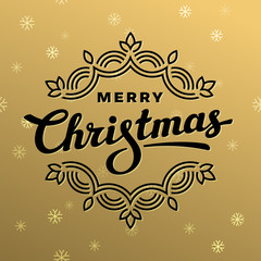 Merry Christmas lettering card with snowflakes seamless pattern