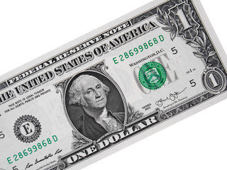 USA one dollar bill close up isolated on white, american money c