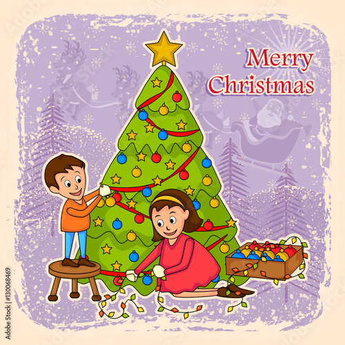 &quot;Kids decorating tree for Merry Christmas&quot; Stock image and royalty-free
