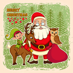 Santa Claus with deer and Elf for Merry Christmas