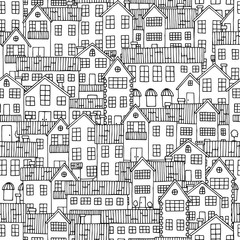 House graphic black white seamless pattern illustration vector