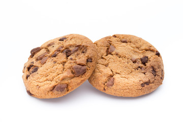 Chocolate chip cookies isolated on white background.