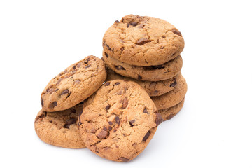 Chocolate chip cookies isolated on white background.