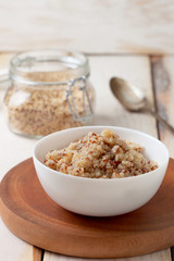 Cooked quinoa in a bowl