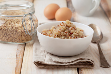 Cooked quinoa in a bowl