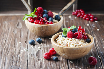 Homemade muesli with berry and mint