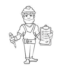 builder in helmet standing and holding order paper