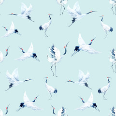 Watercolor crane pattern