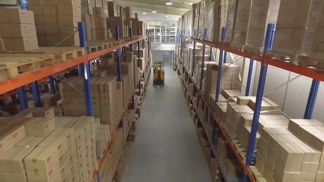 Flying through the big warehouse.
