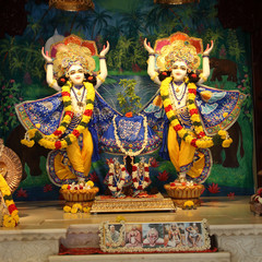 Statues of hindu god Krishna with his wife Radha