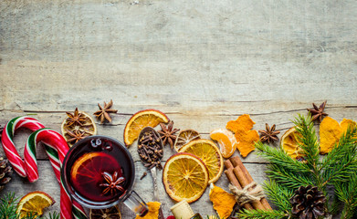 Hot mulled wine in a mug.