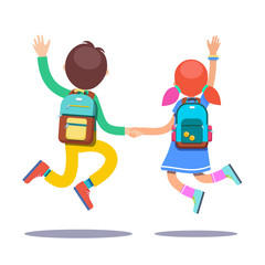 Boy and girl students on a way to school