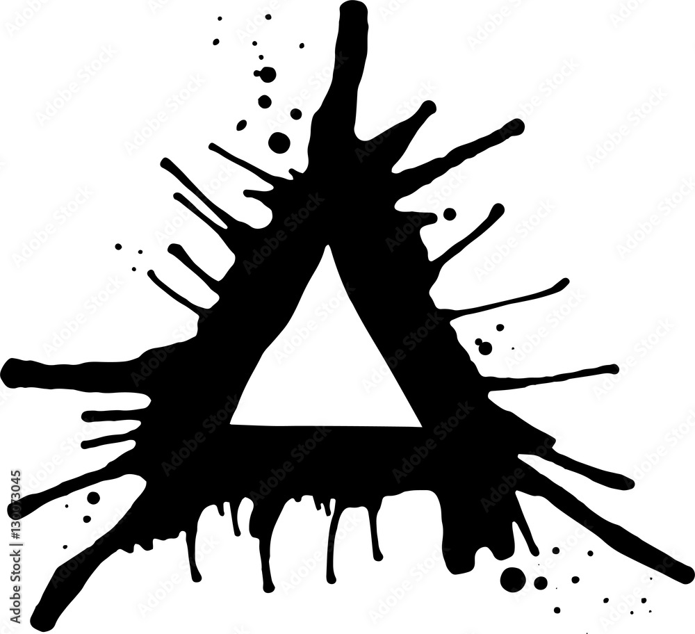 Poster vector triangle frame of ink with paint drips in different directions. drops swollen using air flow.