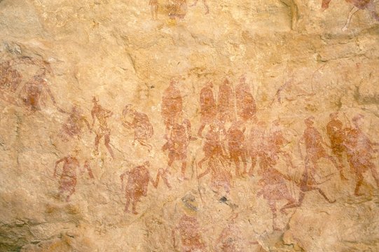 Primitive cave painting, Akakus, Sahara desert, Fezzan, Libya