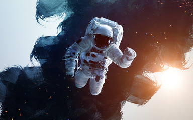 Astronaut in outer space modern art. Elements of this image furnished by NASA.