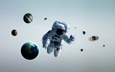 Astronaut in outer space modern art. Elements of this image furnished by NASA