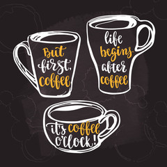 Lettering on cup shape set. Coffee quote.