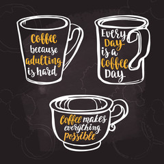 Lettering on cup shape set. Coffee quote.