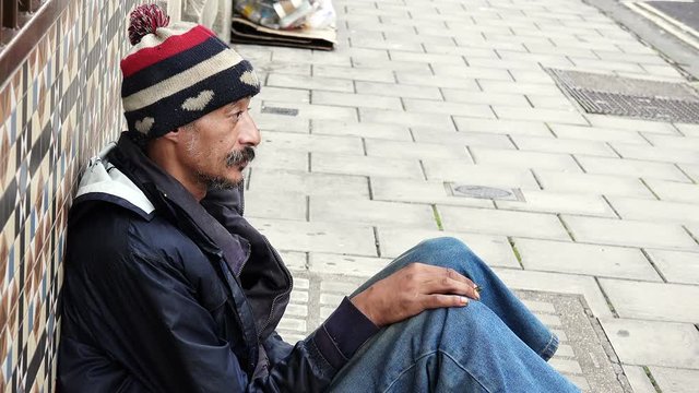 Homeless. Unemployed beggars living on the street.
