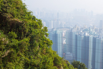 Hong kong tall buildings in haze