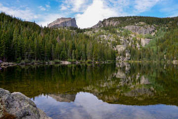 scenic view of Hallett Peak and wooded banks of Bear Lake
Rocky Mountain National Park, Estes...