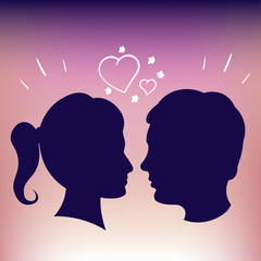 Silhouettes of lovers. Pink fon. girl and boy