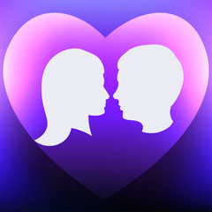 Silhouettes of lovers. Pink fon. girl and boy