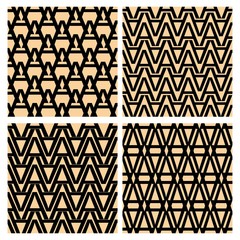 Letter paterns. Pattern derived from the shape of the letter A. Simple geometric patterns. Set of letter patterns. Seamless patterns collection.