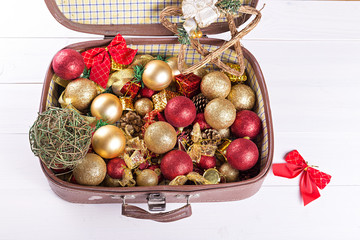 suitcase with Christmas toys
