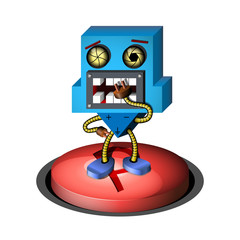 The surprised 3D robot on the Start-up button