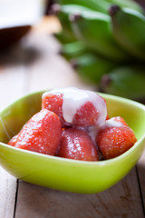 banana in syrup with coconut milk,thai dessert,thai food