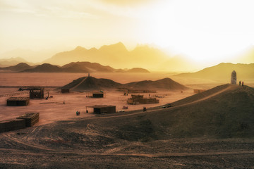 Desert landscapes in bedouin camp, Egypt. Low light photo.