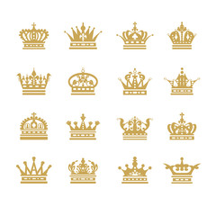 Gold crown icons symbol set vector illustration