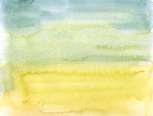 Blue, green and yellow watercolor abstract background, hand painted, paper texture, vintage style