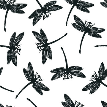 Black Dragonflies Seamless pattern