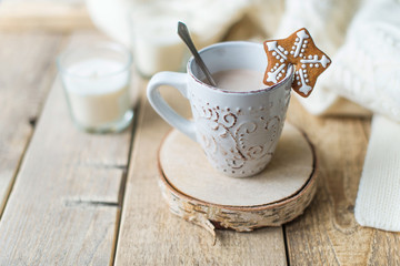 Cup of hot chocolate with gingerbread on it