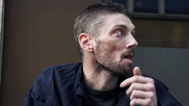 homeless asking for food or some money: jobless, poor man
