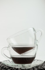 Coffee beans and coffee mug