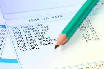 Statement of payroll details with a pencil