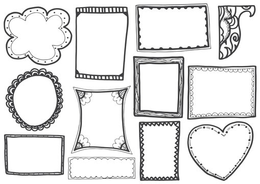 Set of doodle lines hand drawn frames vector illustration