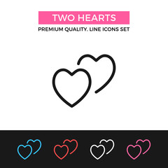 Vector two hearts icon. Love, romantic relationships concept. Thin line icon