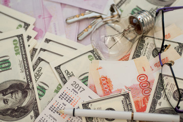 bank banknotes dollar, euro, ruble