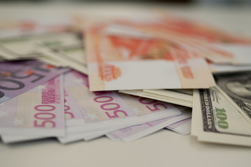 bank banknotes dollar, euro, ruble