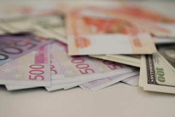 bank banknotes dollar, euro, ruble