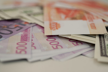 bank banknotes dollar, euro, ruble